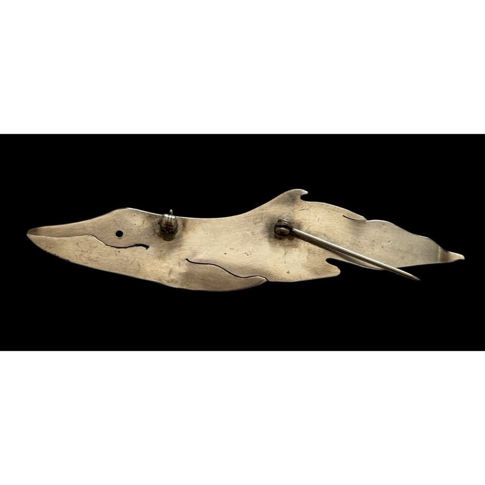 HANDMADE ENGRAVED WHALE Sterling Silver brooch Pin 3.25” Long Vintage Jewelry - Picture 3 of 7